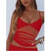 image:imageRoseSeek Womens Polka Dots Sheer Mesh Cami Tops Ruched V Neck Spaghetti Crop Top Summer Going Out TopsRed