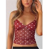 image:imageRoseSeek Womens Polka Dots Sheer Mesh Cami Tops Ruched V Neck Spaghetti Crop Top Summer Going Out TopsRed Dots