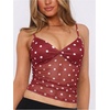 image:imageRoseSeek Womens Polka Dots Sheer Mesh Cami Tops Ruched V Neck Spaghetti Crop Top Summer Going Out TopsRed Dots