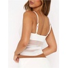 image:imageRoseSeek Womens Polka Dots Sheer Mesh Cami Tops Ruched V Neck Spaghetti Crop Top Summer Going Out TopsWhite