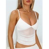 image:imageRoseSeek Womens Polka Dots Sheer Mesh Cami Tops Ruched V Neck Spaghetti Crop Top Summer Going Out TopsWhite