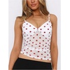 image:imageRoseSeek Womens Polka Dots Sheer Mesh Cami Tops Ruched V Neck Spaghetti Crop Top Summer Going Out TopsWhite Dots