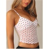 image:imageRoseSeek Womens Polka Dots Sheer Mesh Cami Tops Ruched V Neck Spaghetti Crop Top Summer Going Out TopsWhite Heart