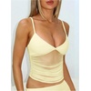 image:imageRoseSeek Womens Polka Dots Sheer Mesh Cami Tops Ruched V Neck Spaghetti Crop Top Summer Going Out TopsYellow