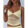 image:imageRoseSeek Womens Polka Dots Sheer Mesh Cami Tops Ruched V Neck Spaghetti Crop Top Summer Going Out TopsYellow