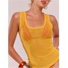 image:imageRoseSeek Womens Sheer Square Neck Tank Top Sleeveless Fitted Vacation Summer Tops Basic ShirtYellow
