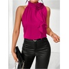 image:imageRoseSeek Womens Summer Halter Tops Floral Appliques Sleeveless Work Shirts Blouses for Women Dressy CasualBright Pink