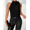 image:imageRoseSeek Womens Summer Halter Tops Floral Appliques Sleeveless Work Shirts Blouses for Women Dressy CasualPure Black
