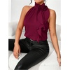 image:imageRoseSeek Womens Summer Halter Tops Floral Appliques Sleeveless Work Shirts Blouses for Women Dressy CasualPure Burgundy