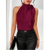 image:imageRoseSeek Womens Summer Halter Tops Floral Appliques Sleeveless Work Shirts Blouses for Women Dressy CasualPure Burgundy