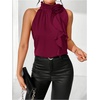image:imageRoseSeek Womens Summer Halter Tops Floral Appliques Sleeveless Work Shirts Blouses for Women Dressy CasualPure Burgundy