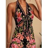 image:imageRoseSeek Womens Tropical Floral Backless Halter Dresses Cut Out Knot Front Sleeveless Vacation Short DressBlack