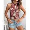 image:imageRoseSeek Womens Tropical Paisley Print Halter Blouse Sleeveless Boho Shirt Tops Button Back Vacation TopsApricot