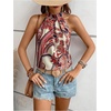 image:imageRoseSeek Womens Tropical Paisley Print Halter Blouse Sleeveless Boho Shirt Tops Button Back Vacation TopsApricot