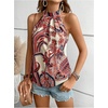 image:imageRoseSeek Womens Tropical Paisley Print Halter Blouse Sleeveless Boho Shirt Tops Button Back Vacation TopsApricot