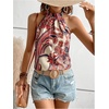 image:imageRoseSeek Womens Tropical Paisley Print Halter Blouse Sleeveless Boho Shirt Tops Button Back Vacation TopsApricot
