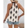 image:imageRoseSeek Womens Tropical Paisley Print Halter Blouse Sleeveless Boho Shirt Tops Button Back Vacation TopsBlack Apricot