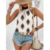 image:imageRoseSeek Womens Tropical Paisley Print Halter Blouse Sleeveless Boho Shirt Tops Button Back Vacation TopsBlack Apricot
