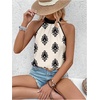 image:imageRoseSeek Womens Tropical Paisley Print Halter Blouse Sleeveless Boho Shirt Tops Button Back Vacation TopsBlack Apricot