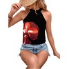 image:imageRoseSeek Womens Tropical Paisley Print Halter Blouse Sleeveless Boho Shirt Tops Button Back Vacation TopsBlack and Red
