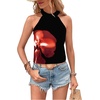 image:imageRoseSeek Womens Tropical Paisley Print Halter Blouse Sleeveless Boho Shirt Tops Button Back Vacation TopsBlack and Red