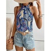 image:imageRoseSeek Womens Tropical Paisley Print Halter Blouse Sleeveless Boho Shirt Tops Button Back Vacation TopsBlue