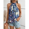 image:imageRoseSeek Womens Tropical Paisley Print Halter Blouse Sleeveless Boho Shirt Tops Button Back Vacation TopsBlue