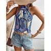 image:imageRoseSeek Womens Tropical Paisley Print Halter Blouse Sleeveless Boho Shirt Tops Button Back Vacation TopsBlue