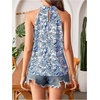 image:imageRoseSeek Womens Tropical Paisley Print Halter Blouse Sleeveless Boho Shirt Tops Button Back Vacation TopsBlue Pattern