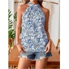 image:imageRoseSeek Womens Tropical Paisley Print Halter Blouse Sleeveless Boho Shirt Tops Button Back Vacation TopsBlue Pattern