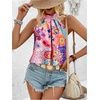 image:imageRoseSeek Womens Tropical Paisley Print Halter Blouse Sleeveless Boho Shirt Tops Button Back Vacation TopsBlue Pink