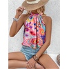 image:imageRoseSeek Womens Tropical Paisley Print Halter Blouse Sleeveless Boho Shirt Tops Button Back Vacation TopsBlue Pink