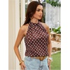 image:imageRoseSeek Womens Tropical Paisley Print Halter Blouse Sleeveless Boho Shirt Tops Button Back Vacation TopsBrown Dots