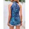 image:imageRoseSeek Womens Tropical Paisley Print Halter Blouse Sleeveless Boho Shirt Tops Button Back Vacation TopsDeep Green