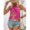 image:imageRoseSeek Womens Tropical Paisley Print Halter Blouse Sleeveless Boho Shirt Tops Button Back Vacation TopsDeep Pink