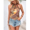 image:imageRoseSeek Womens Tropical Paisley Print Halter Blouse Sleeveless Boho Shirt Tops Button Back Vacation TopsDeep Yellow