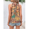 image:imageRoseSeek Womens Tropical Paisley Print Halter Blouse Sleeveless Boho Shirt Tops Button Back Vacation TopsDeep Yellow
