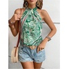 image:imageRoseSeek Womens Tropical Paisley Print Halter Blouse Sleeveless Boho Shirt Tops Button Back Vacation TopsGreen