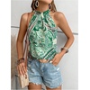 image:imageRoseSeek Womens Tropical Paisley Print Halter Blouse Sleeveless Boho Shirt Tops Button Back Vacation TopsGreen