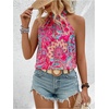 image:imageRoseSeek Womens Tropical Paisley Print Halter Blouse Sleeveless Boho Shirt Tops Button Back Vacation TopsHot Pink