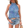 image:imageRoseSeek Womens Tropical Paisley Print Halter Blouse Sleeveless Boho Shirt Tops Button Back Vacation TopsLight Blue