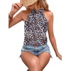 image:imageRoseSeek Womens Tropical Paisley Print Halter Blouse Sleeveless Boho Shirt Tops Button Back Vacation TopsLight Brown