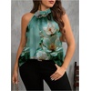 image:imageRoseSeek Womens Tropical Paisley Print Halter Blouse Sleeveless Boho Shirt Tops Button Back Vacation TopsLight Green