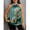 image:imageRoseSeek Womens Tropical Paisley Print Halter Blouse Sleeveless Boho Shirt Tops Button Back Vacation TopsLight Green