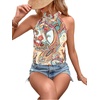 image:imageRoseSeek Womens Tropical Paisley Print Halter Blouse Sleeveless Boho Shirt Tops Button Back Vacation TopsMint Green