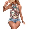 image:imageRoseSeek Womens Tropical Paisley Print Halter Blouse Sleeveless Boho Shirt Tops Button Back Vacation TopsMix Green