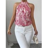 image:imageRoseSeek Womens Tropical Paisley Print Halter Blouse Sleeveless Boho Shirt Tops Button Back Vacation TopsMix Pink