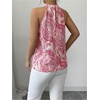 image:imageRoseSeek Womens Tropical Paisley Print Halter Blouse Sleeveless Boho Shirt Tops Button Back Vacation TopsMix Pink
