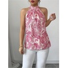 image:imageRoseSeek Womens Tropical Paisley Print Halter Blouse Sleeveless Boho Shirt Tops Button Back Vacation TopsMix Pink