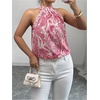 image:imageRoseSeek Womens Tropical Paisley Print Halter Blouse Sleeveless Boho Shirt Tops Button Back Vacation TopsMix Pink